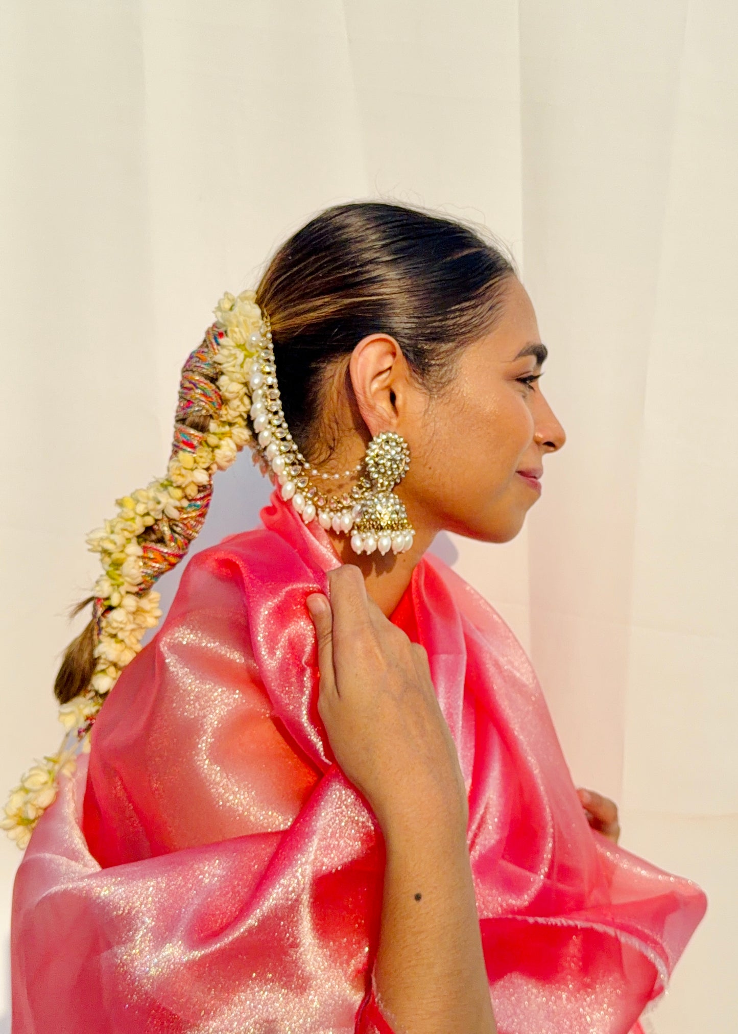 Rangini Pearl Kundan Jhumkas With Earchain
