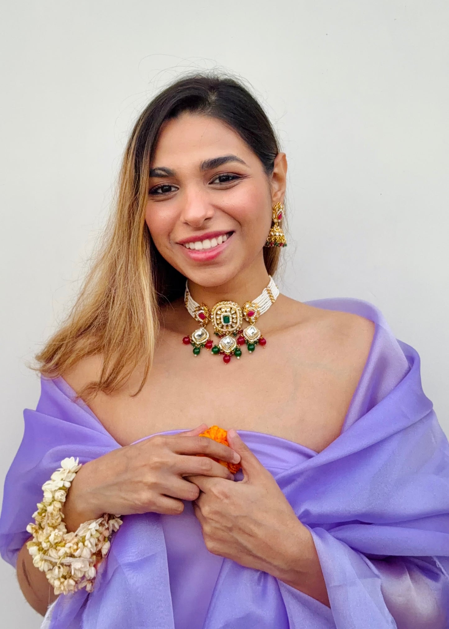 Medh Crystal Pearls Choker Necklace Set
