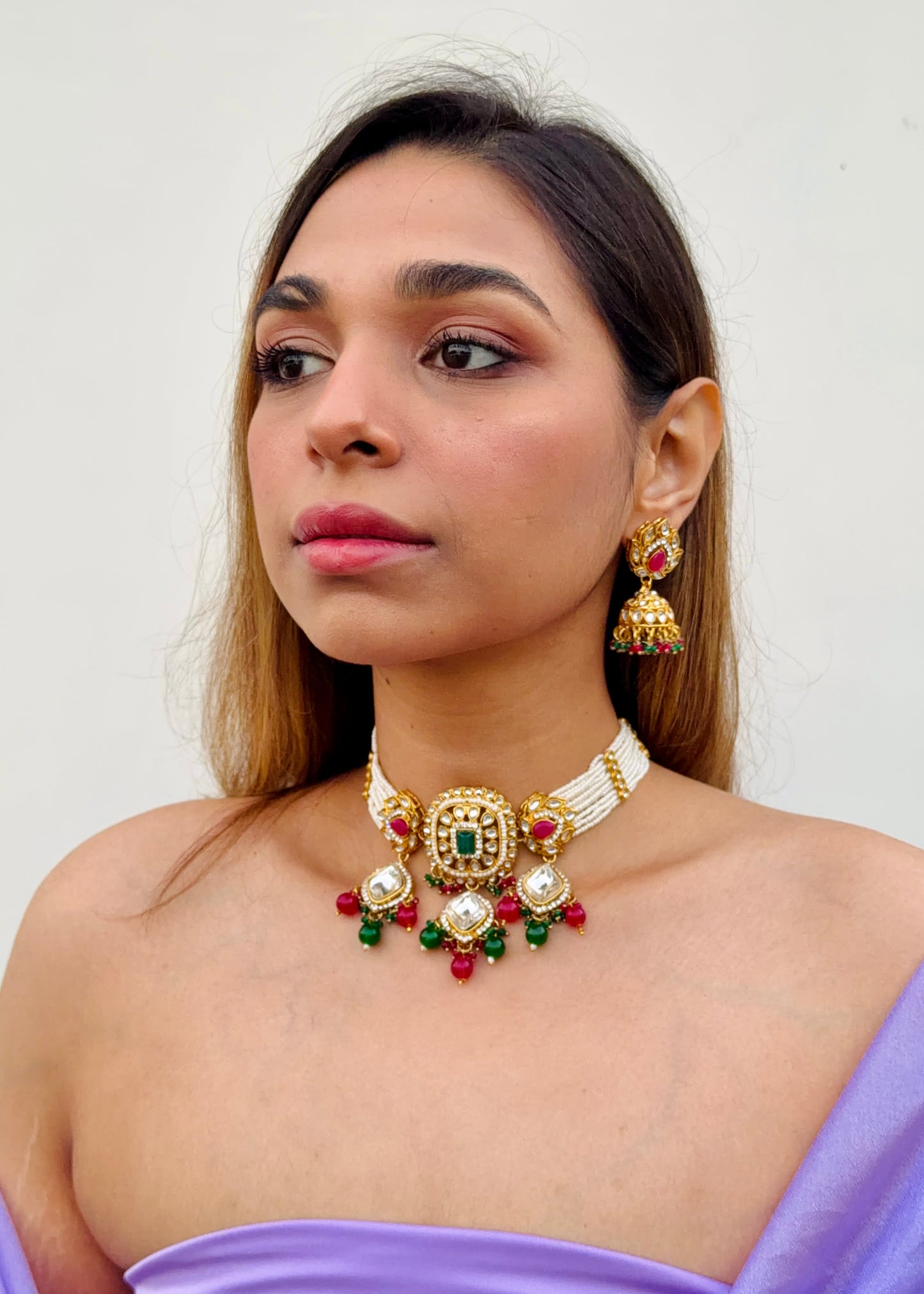 Medh Crystal Pearls Choker Necklace Set