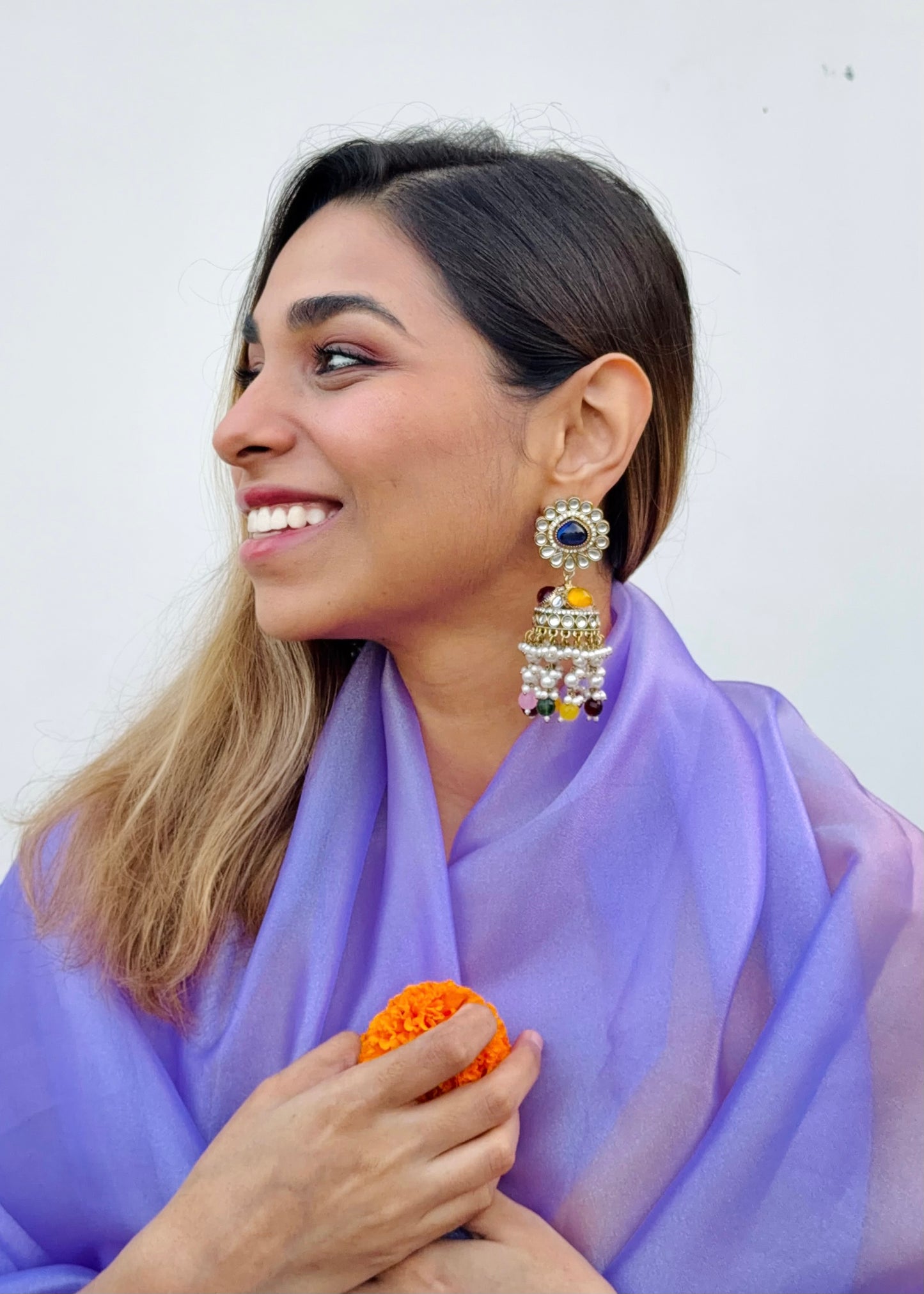 Ranani Pearl Crystal Jhumkas (Multi)
