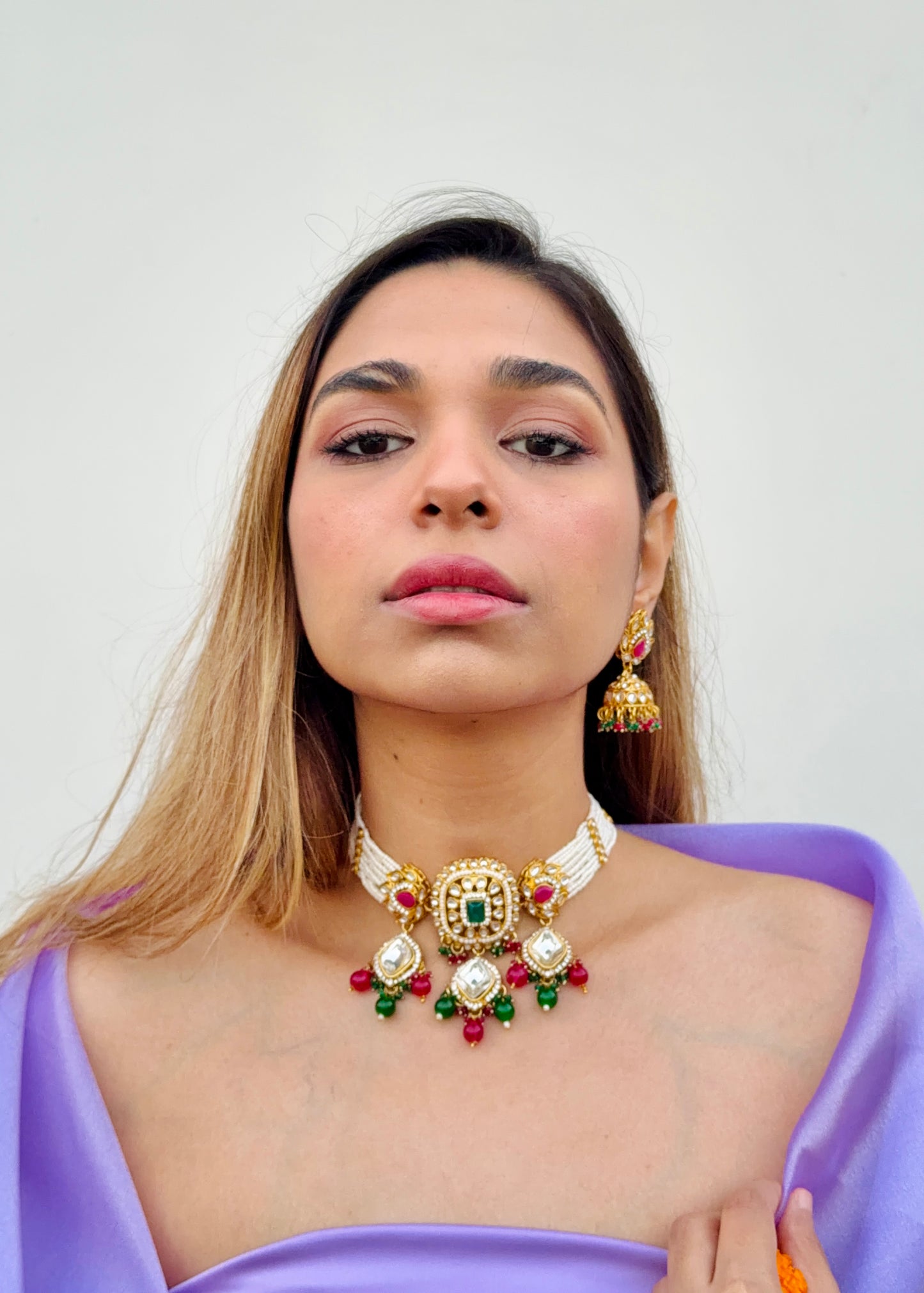 Medh Crystal Pearls Choker Necklace Set