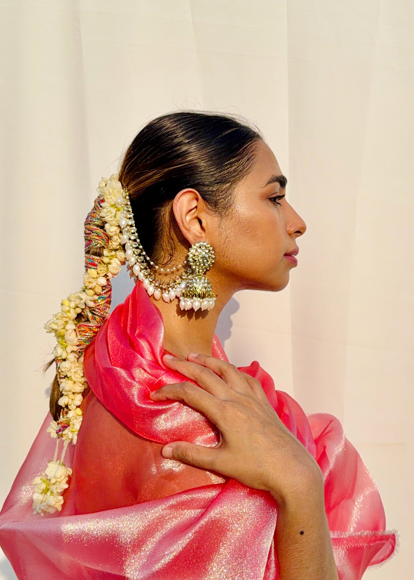 Rangini Pearl Kundan Jhumkas With Earchain