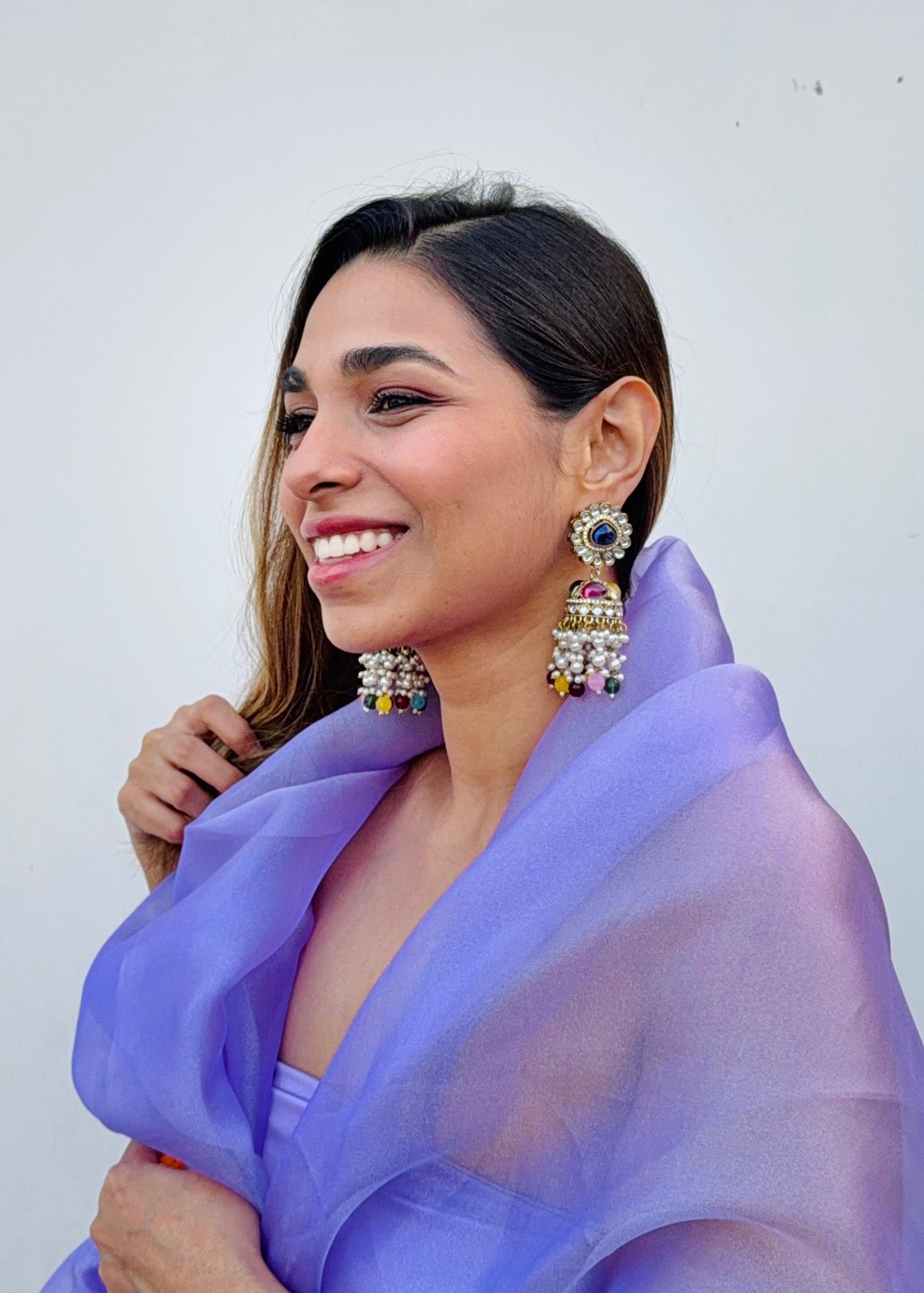 Ranani Pearl Crystal Jhumkas (Multi)