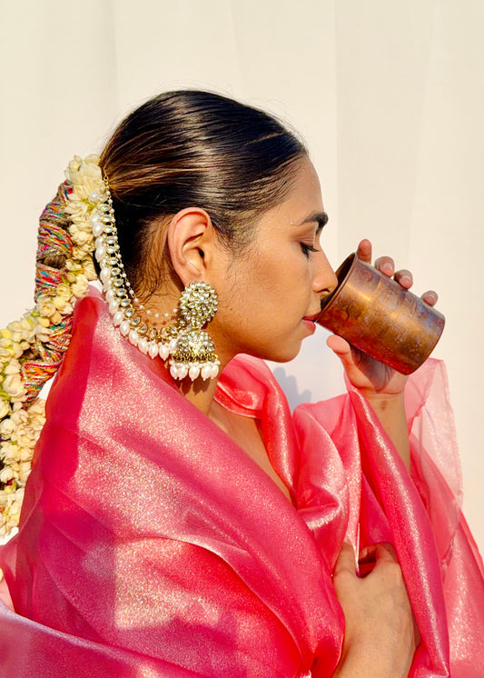 Rangini Pearl Kundan Jhumkas With Earchain