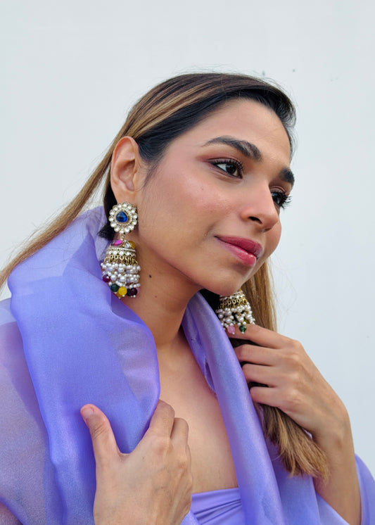 Ranani Pearl Crystal Jhumkas (Multi)