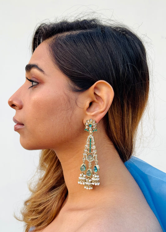 Sahasini Crystal Pearl Danglers (Blue)