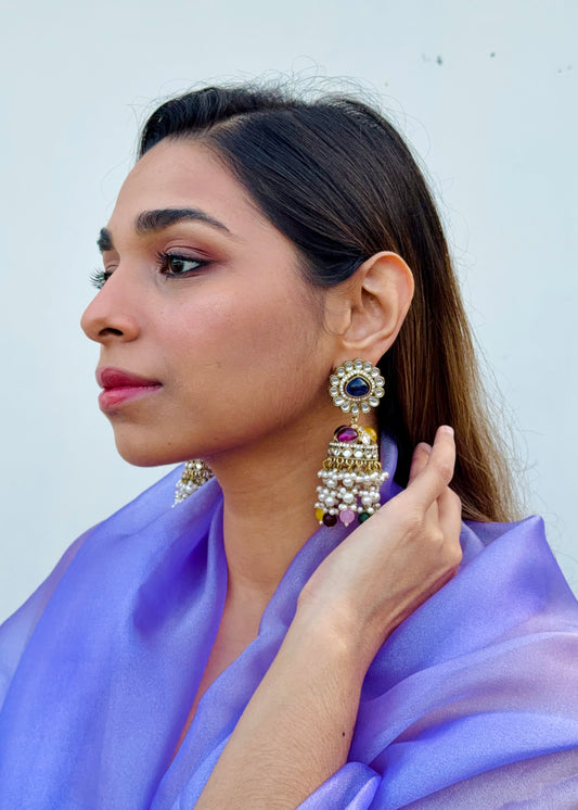 Ranani Pearl Crystal Jhumkas (Multi)