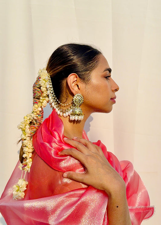 Rangini Pearl Kundan Jhumkas With Earchain